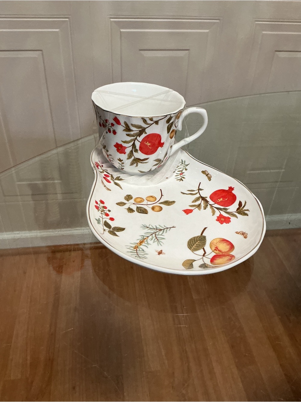Grace Teaware Fine Porcelain Teacup & Snack Plate Set Floral Bird NEW